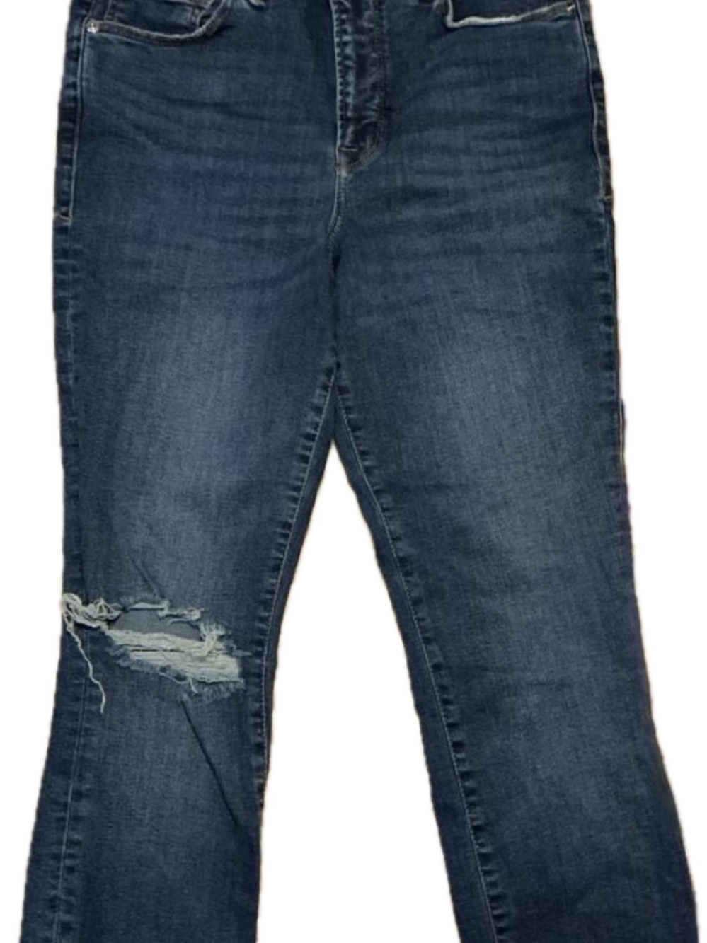 Good American Dark Blue Skinny Jeans with Distressed Knee